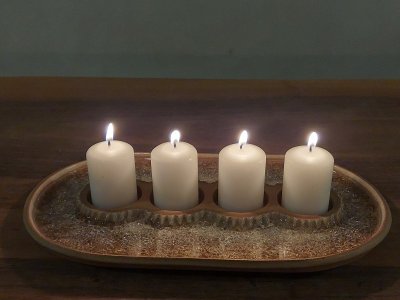 Keramický adventní svícen se sklem béžový